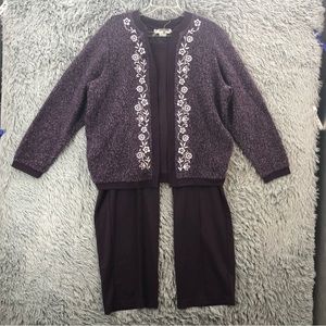 Cathy Daniels Pants Set 2 Piece XL Sweater Matching Pull On Pant Set Embroidered